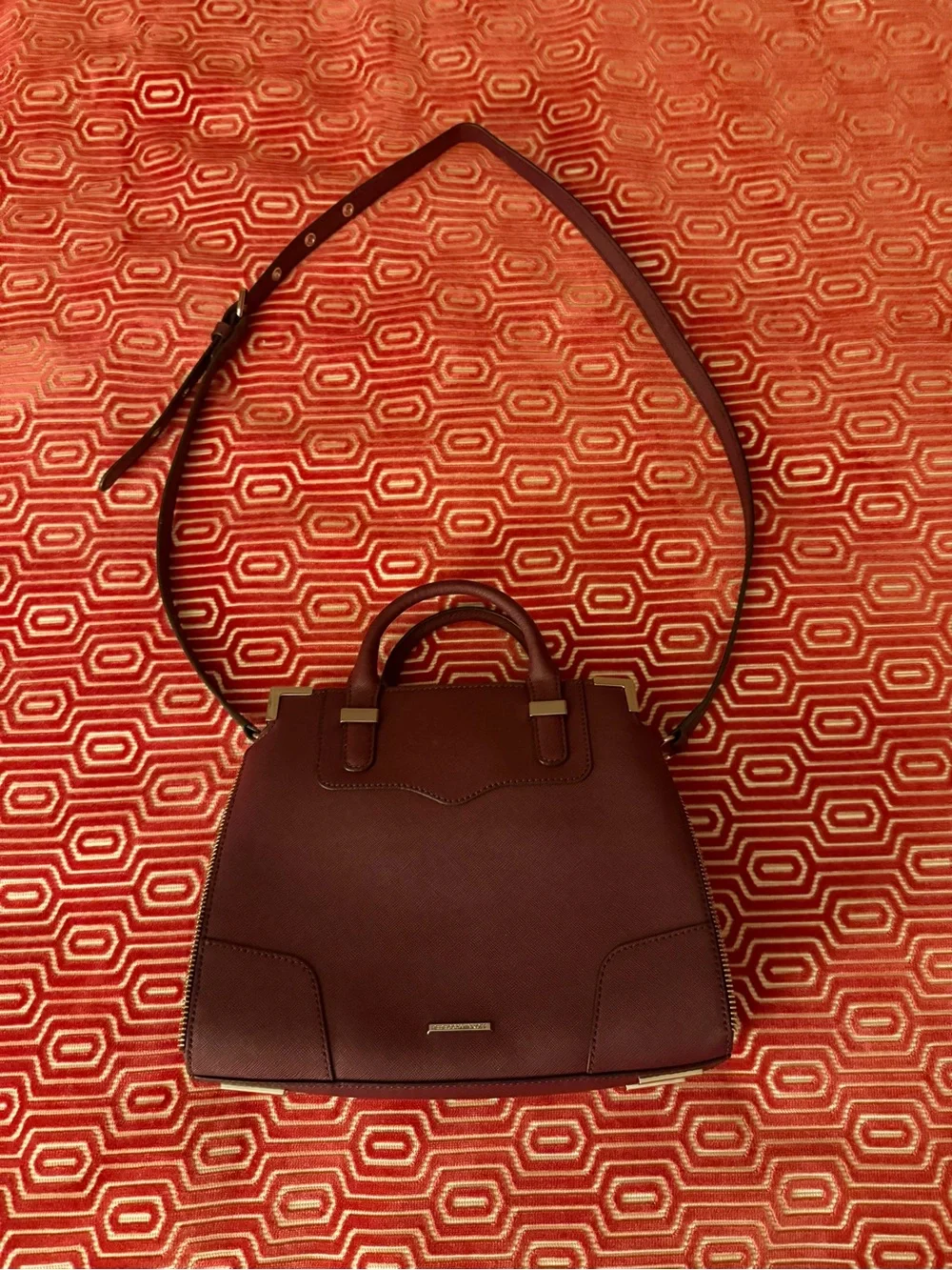 Rebecca Minkoff Designer Burgundy Satchel Bag Top Handle Purse EUC Zippers